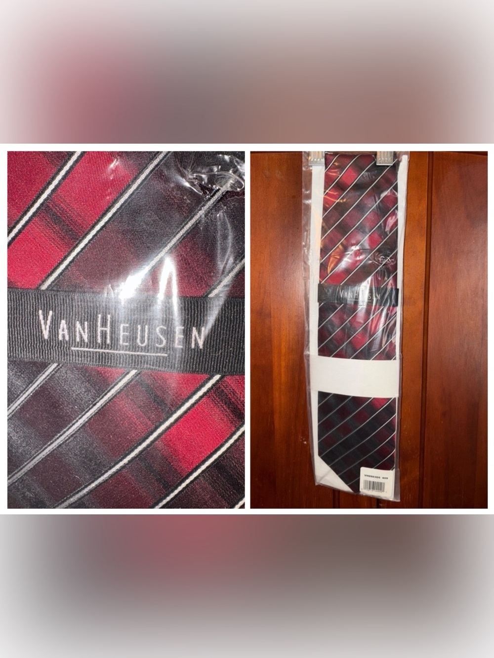NWT Van‎ Heusen Burgundy and Black Diagonal Striped Tie #1247